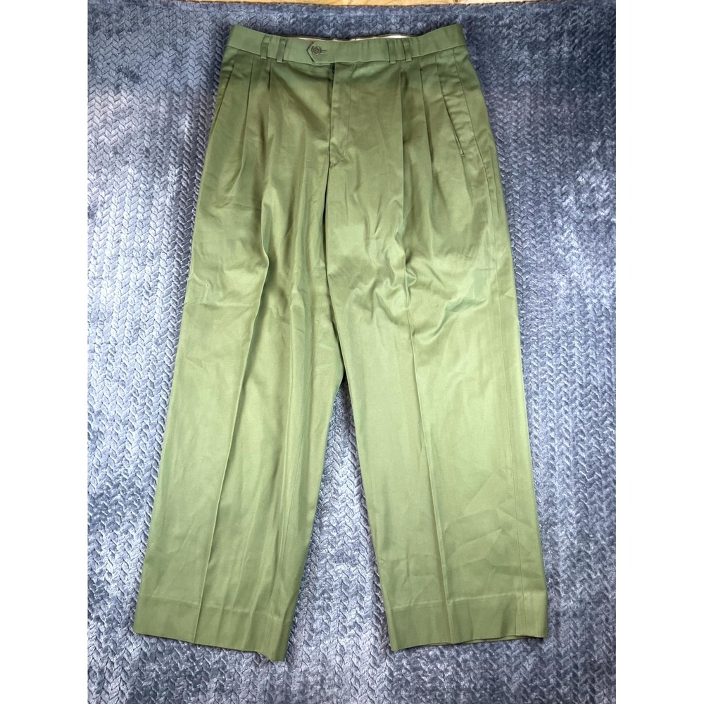 Louis Raphael Dress Pants Mens 36 Olive Green Pleated Office Formal Business